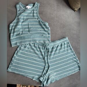 Colsie Teal Striped Ribbed Crop Tank & Shorts Set